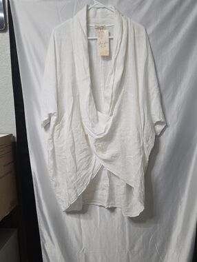 Relaxed White Draped Open-Front Tunic - Lightweight Kimono Style [1716]